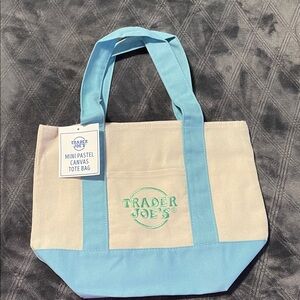 Trader Joe's Blue and Cream Canvas Tote Bag